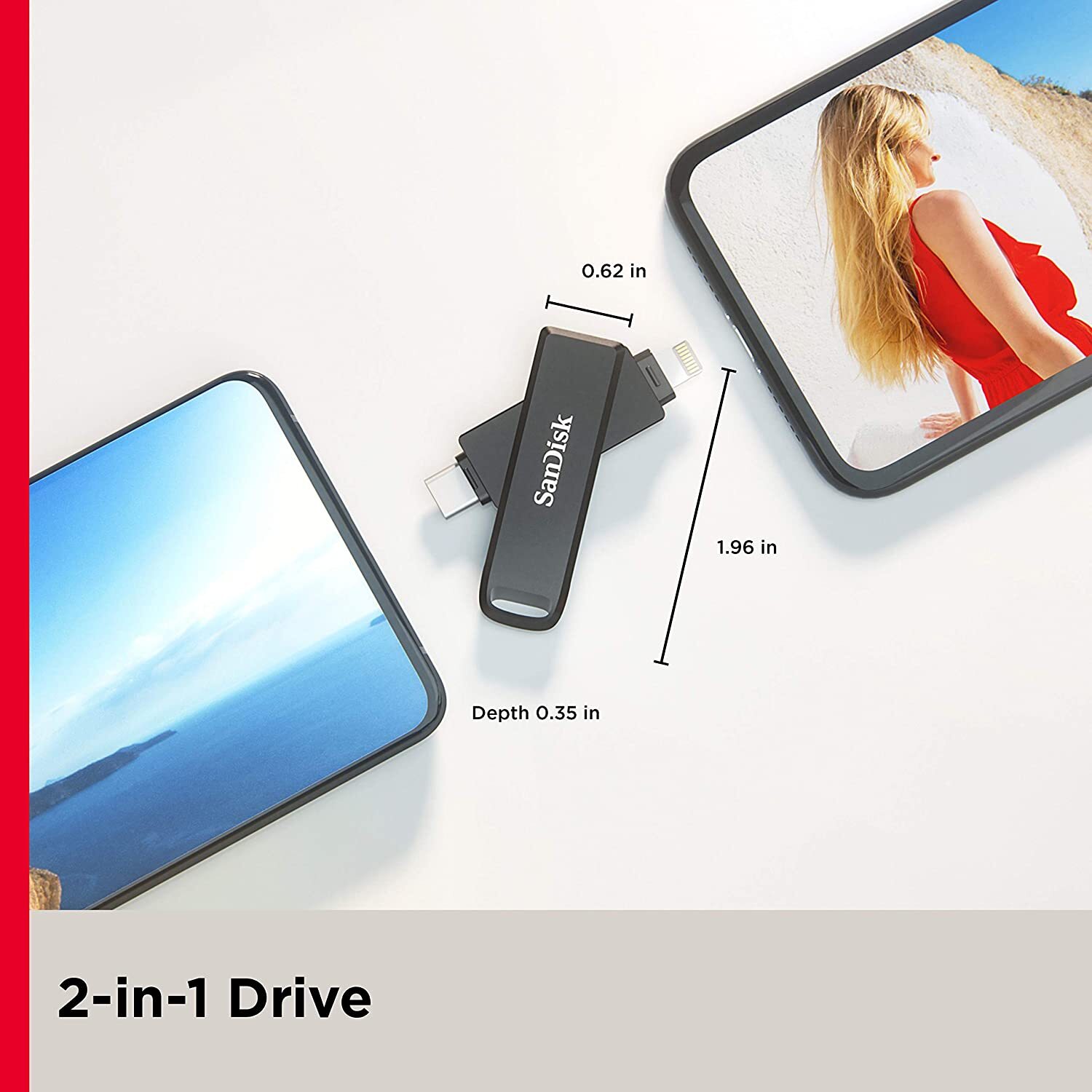 USB SanDisk 256GB iXpand Flash Drive Luxe Lightning & USB Type-C for iPhone  iPad