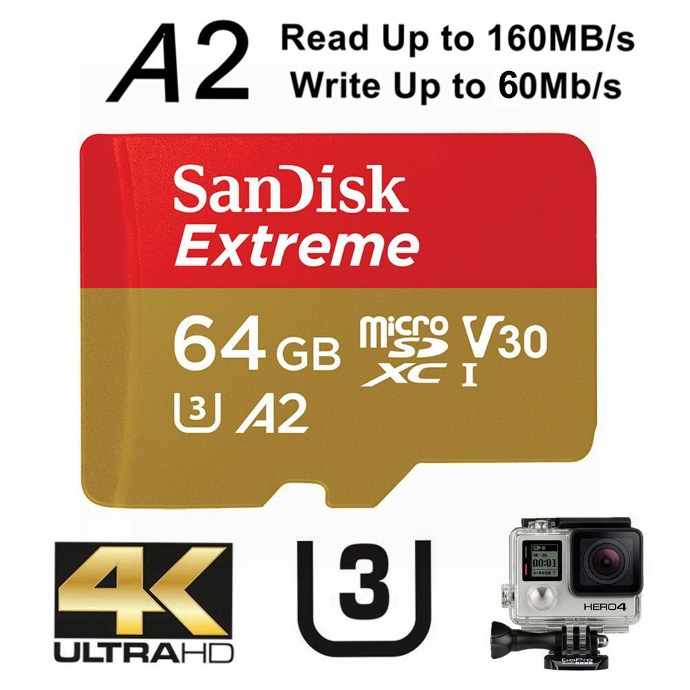 Lui Variant ontbijt SanDisk Extreme 64GB Micro SD Card SDXC UHS-I Action Camera GoPro Memory  Card 4K U3 160Mb/s A2