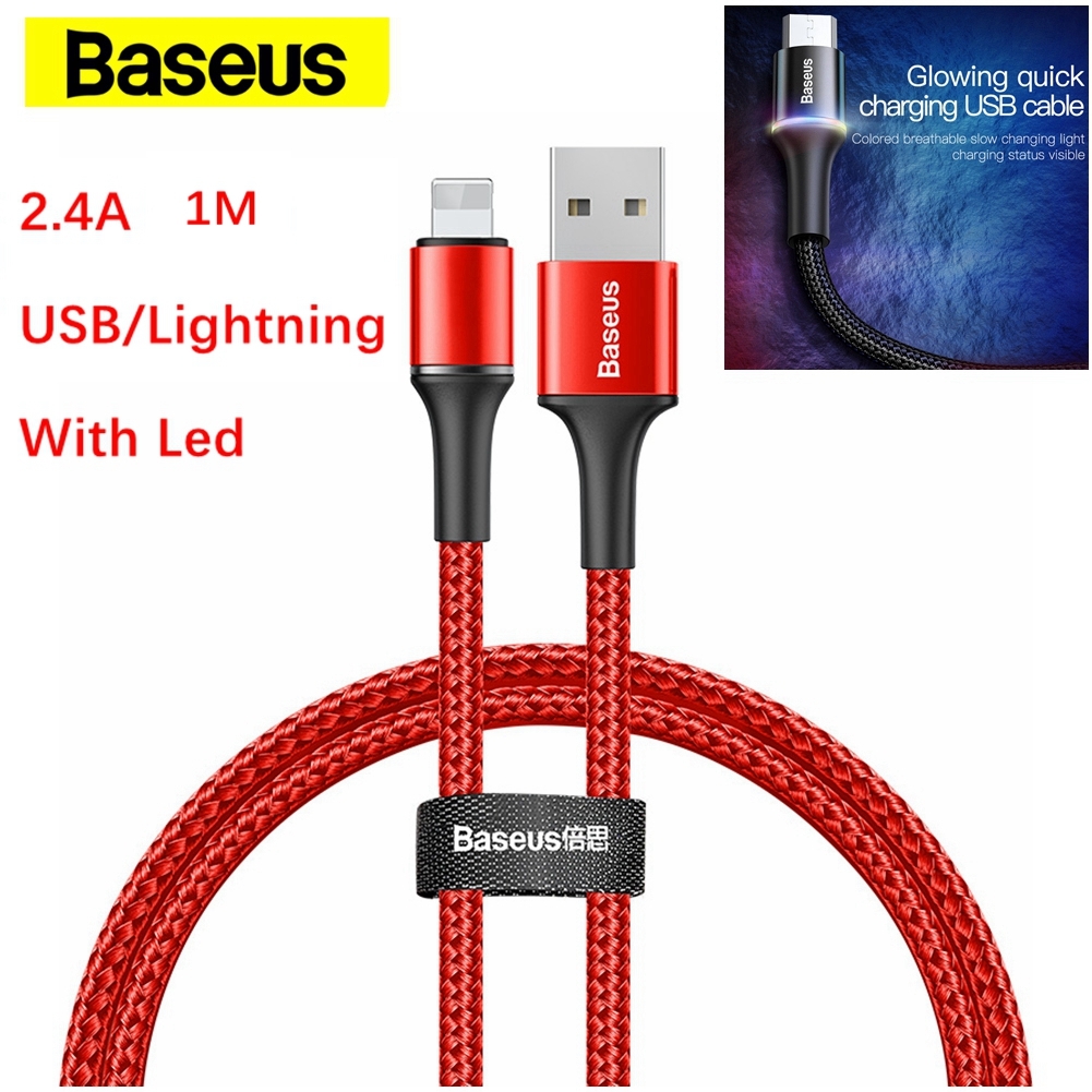 Phone Cable Baseus Halo data cable USB for Lightning Iphone 2.4A 1m Red