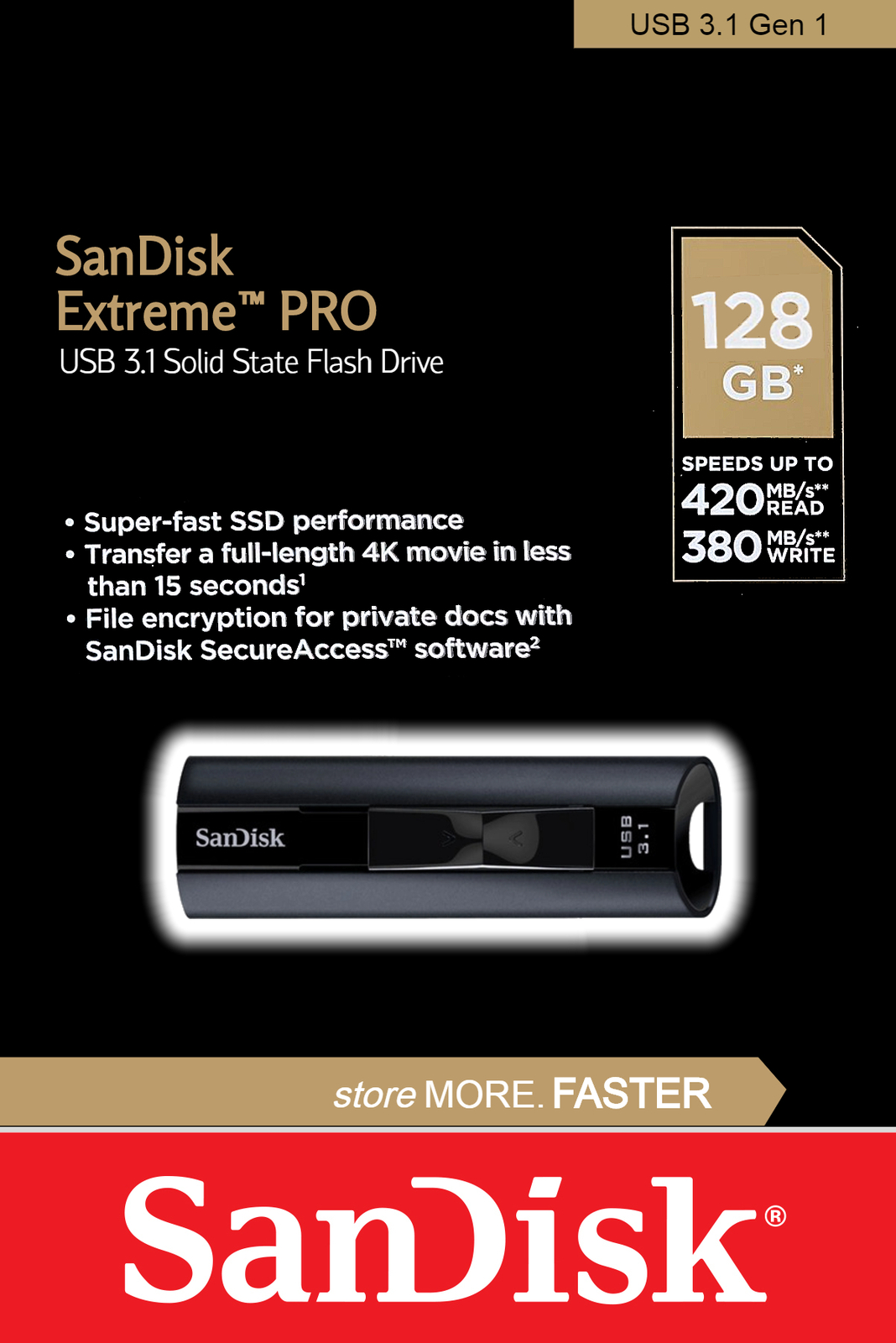 SDCZ880-128G-G46 | SanDisk USB Stick, Extreme Pro, 128GB, USB 3.2, Black |  Distrelec Sweden