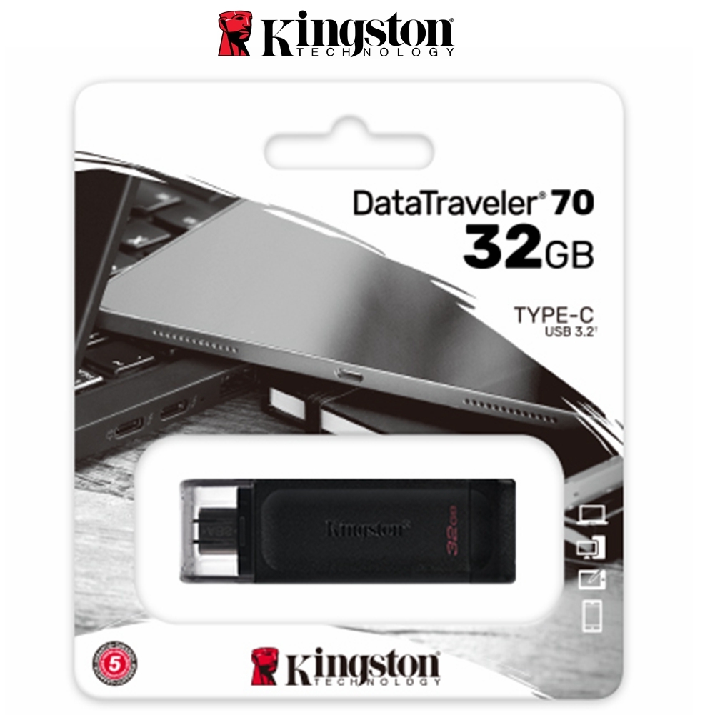 USB Drive 3.2 Kingston DataTraveler 70 32GB Type C Flash Drive DT70/32GB Black