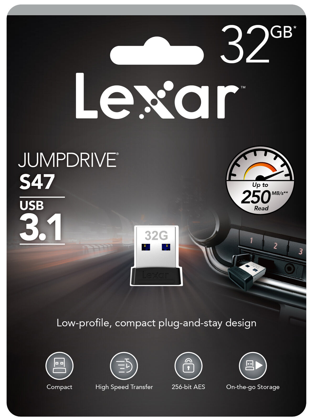 USB 3.1 32GB Flash Drive Lexar JumpDrive S47 Memory Stick (250MB/s) | LJDS47-32GABBK