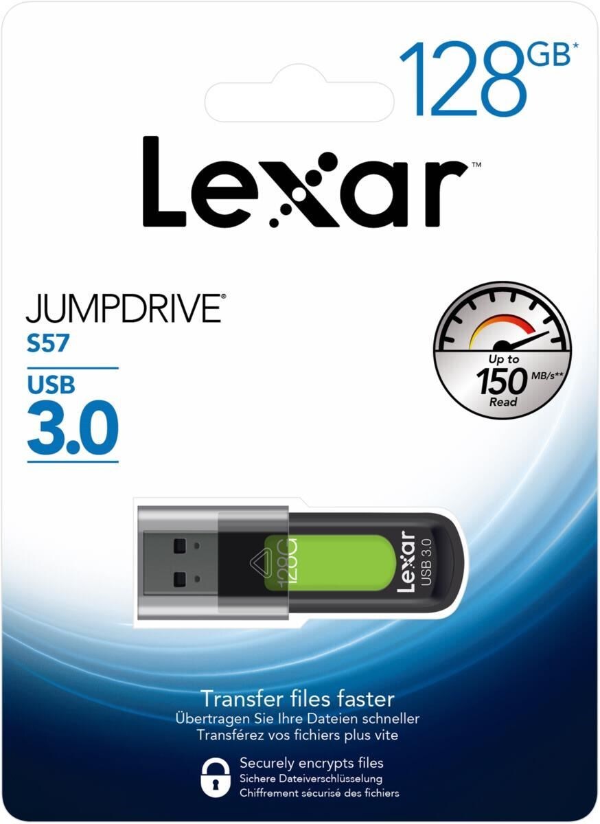 USB 3.0 128GB Flash Drive Lexar JumpDrive S57 Memory Stick (150MB/s) | LJDS57-128ABGN