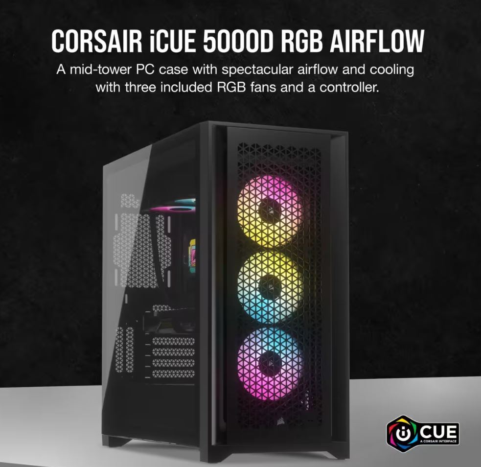 Corsair iCUE 5000D RGB High Airflow, 3x AF120 RGB Elite Fan, Lighting ...