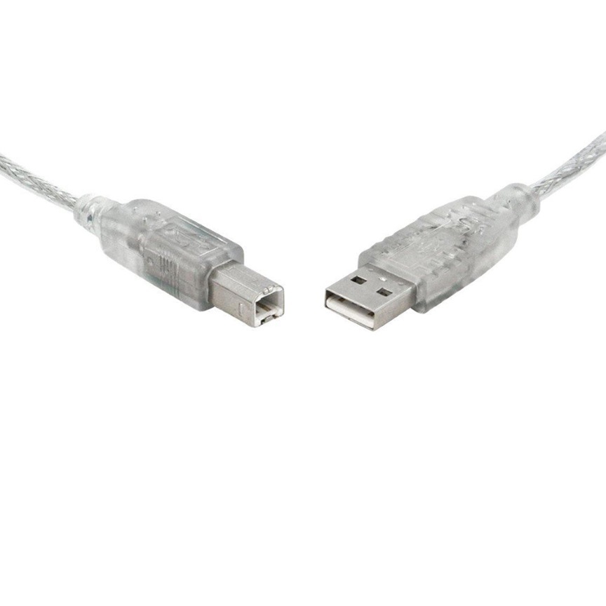 8Ware USB 2.0 Cable 1m A to B Transparent Metal Sheath UL Approved
