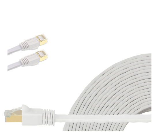 Edimax 2m White 40GbE Shielded CAT8 Network Cable - Flat 100% Oxygen-Free Bare Copper Core, Alum-Foil Shielding, Grounding Wire, Gold Plated RJ45