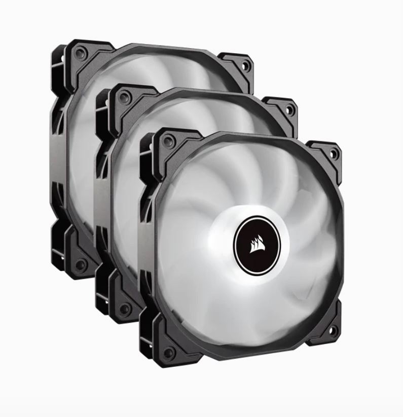 Corsair Air Flow 120mm Fan Low Noise Edition / White LED 3 PIN - Hydraulic Bearing, 1.43mm H2O. Superior cooling performance. Three Pack!