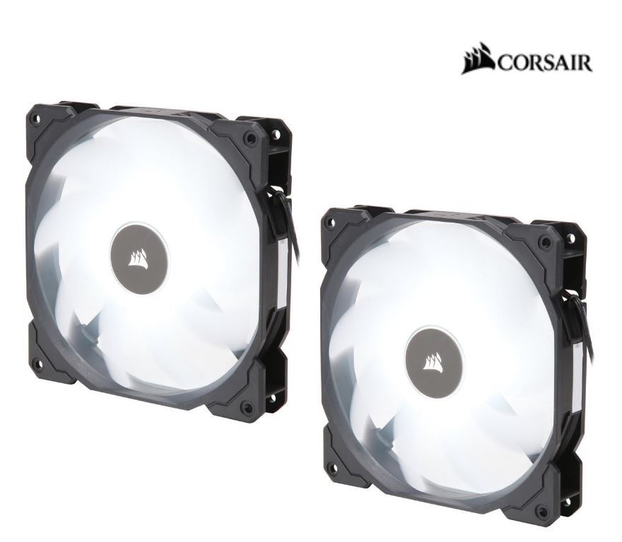 Corsair Air Flow 140mm Fan Low Noise Edition / White LED 3 PIN - Hydraulic Bearing, 1.43mm H2O. Superior cooling performance. TWIN Pack!