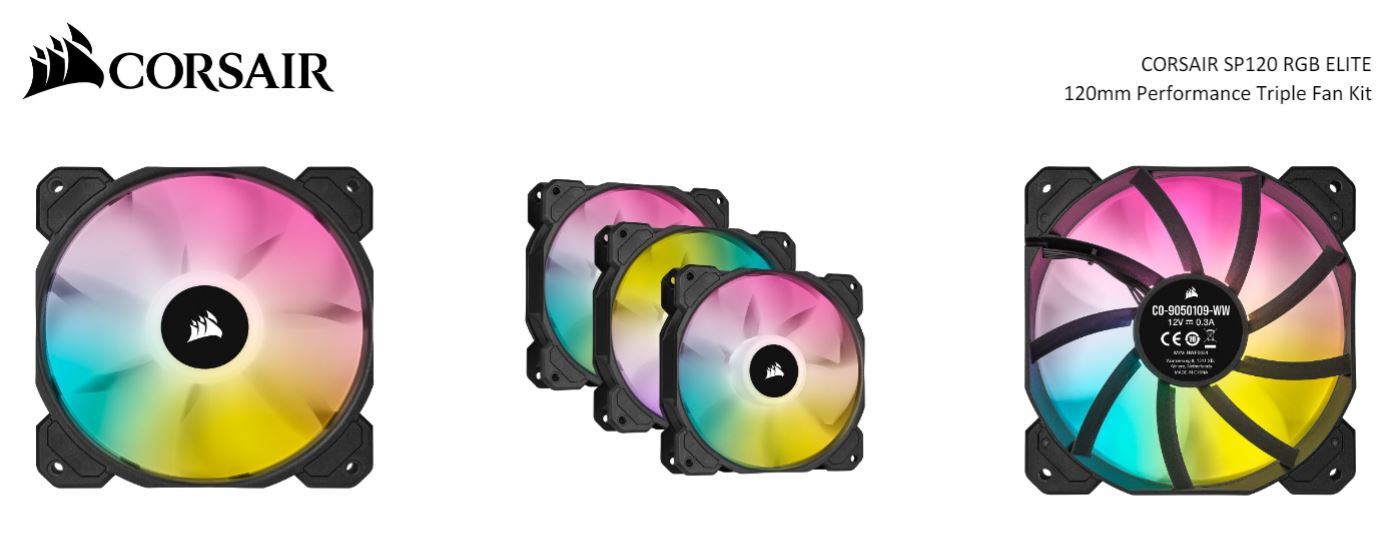 Corsair Black SP120 RGB ELITE, 120mm RGB LED PWM Fan with AirGuide, Low Noise, High CFM,  Triple Pack with Lighting Node CORE