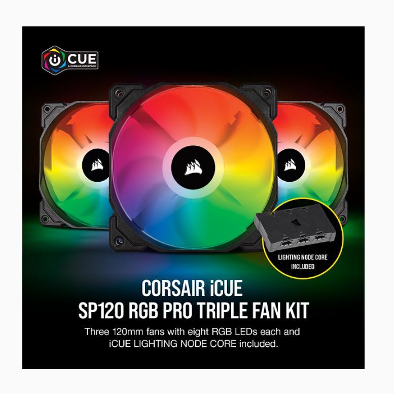Corsair SP 120mm Fan RGB PRO Triple Pack with Lighting Node Core, iCUE Software (LS)