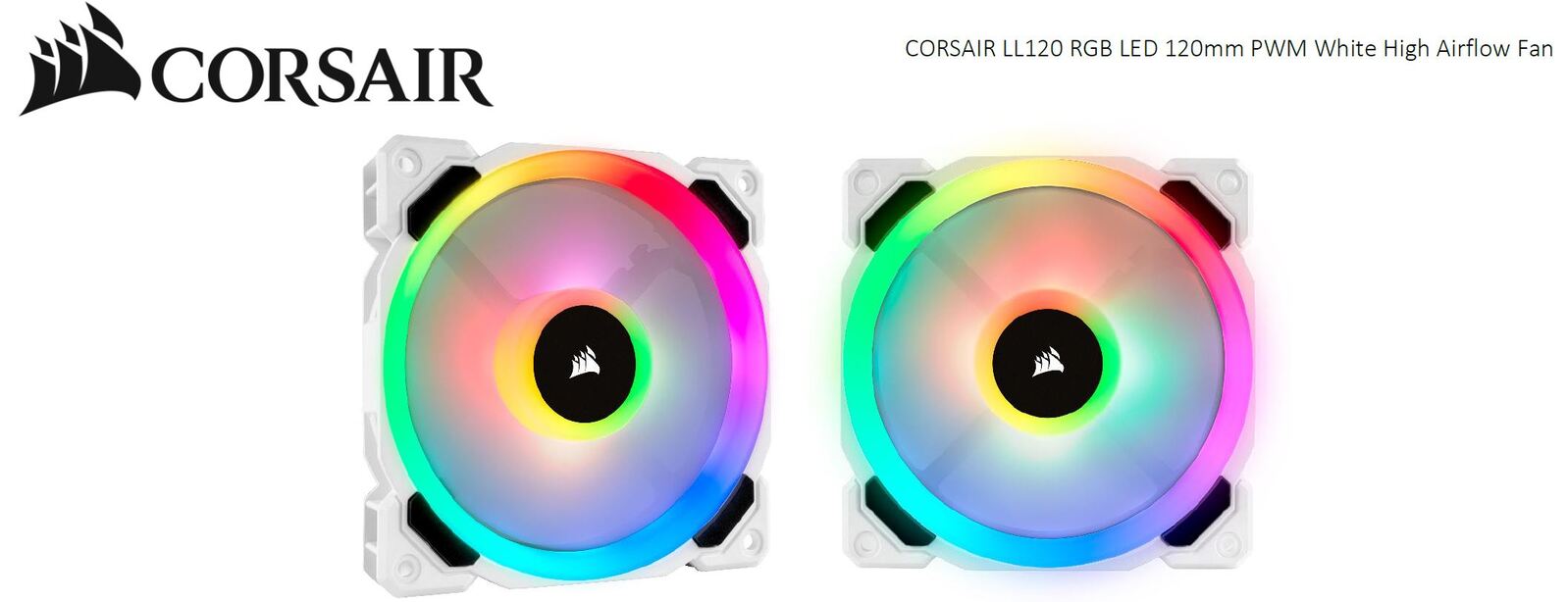 Corsair Light Loop Series, White LL120 RGB, 120mm Dual Light Loop RGB LED PWM Fan, Single Pack