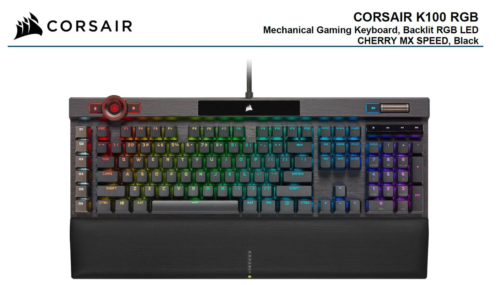 Corsair K100 RGB, Cherry MX SPEED, AXON 44-Zone RGB, PBT Double-Shot Keycaps, Black,  Mechanical Gaming Keyboard