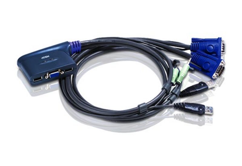 Aten Compact KVM Switch 2 Port Single Display VGA w/ audio, 1.8m Cable
