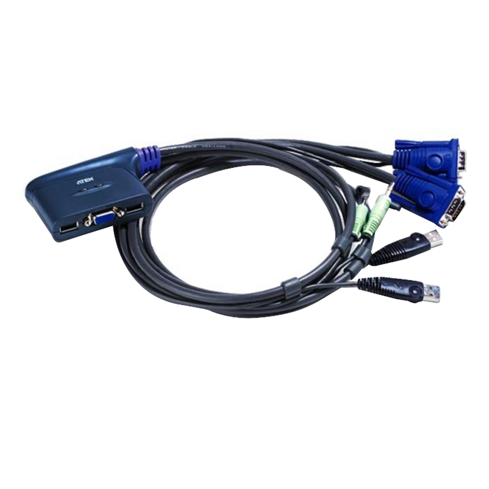Aten Compact KVM Switch 2 Port Single Display VGA w/ audio, 0.9m Cable, Computer Selection Via Hotkey,
