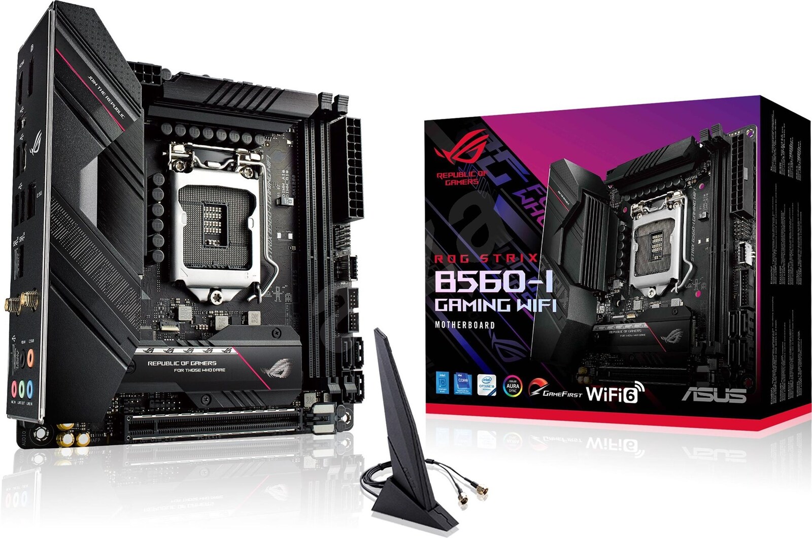 ASUS ROG STRIX B560-I GAMING WIFI Intel B560 LGA 1200 Mini-ITX Motherboard PCIe 4.0, 8 Teamed Power Stages, WiFi 6 (802.11ax), 2.5 Gb Ethernet,  RGB