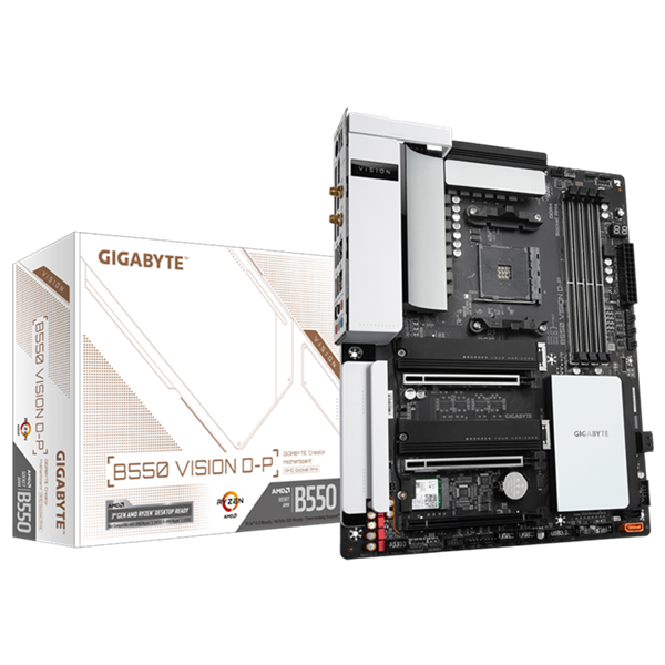 Gigabyte B550 VISION D-P AMD Ryzen ARX Motherboard 4xDDR4 4xSATAIII 2xM.2 LAN RAID WIFI6 BT 3xPCIEx16 HDMI 4xUSB3.2 2xUSB-C
