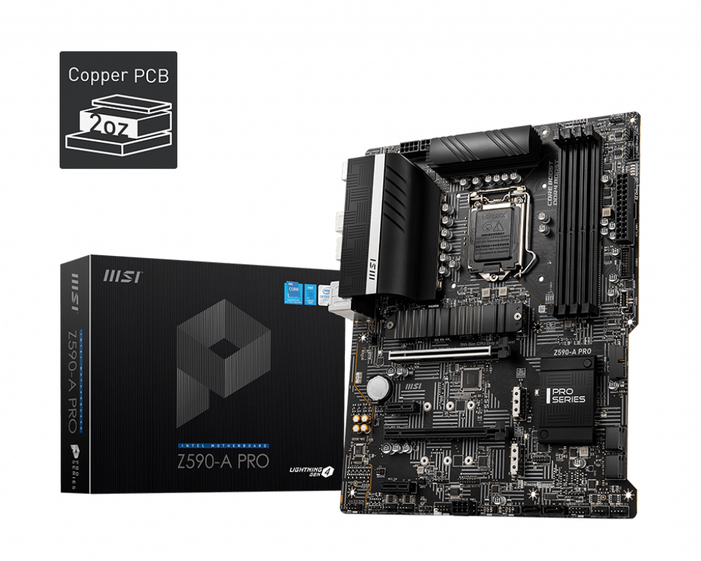 MSI MPG Z590-A PRO Intel ATX Motherboard, 4x DDR4, 2x PCI-e x16, 2x PCI-e x1, 6x SATA, 3x M.2, RAID 0/1/5/10, 1x USB-C, 3x USB 3.2, (LS)
