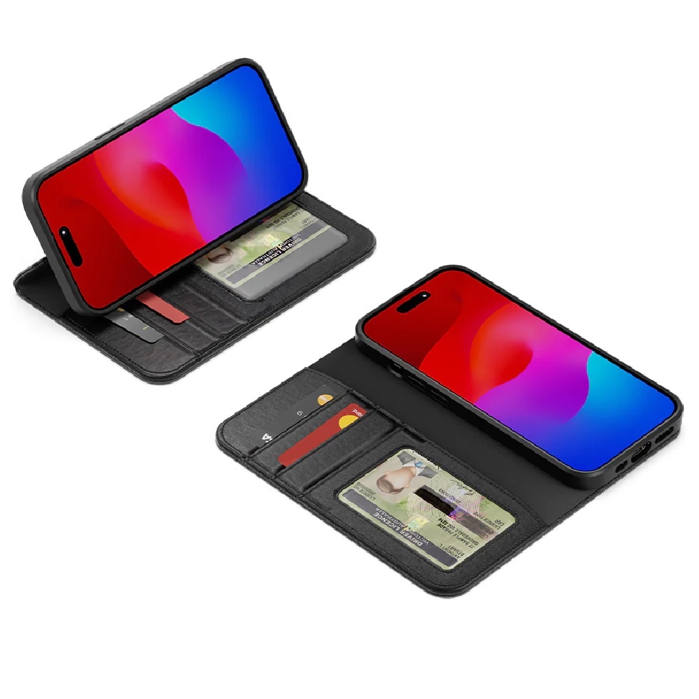 UrbanWallet Apple iPhone 15 Pro Leather Wallet Case Black (CY4592URBWT), 360° Protection,