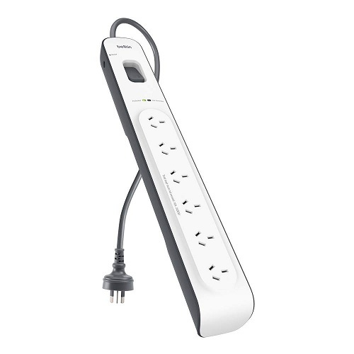 Belkin 6 - Oulet Surge Protection Strip with 2M Power Cord - White/Grey  - Protects home and office electronics from dangerous power surges and spikes