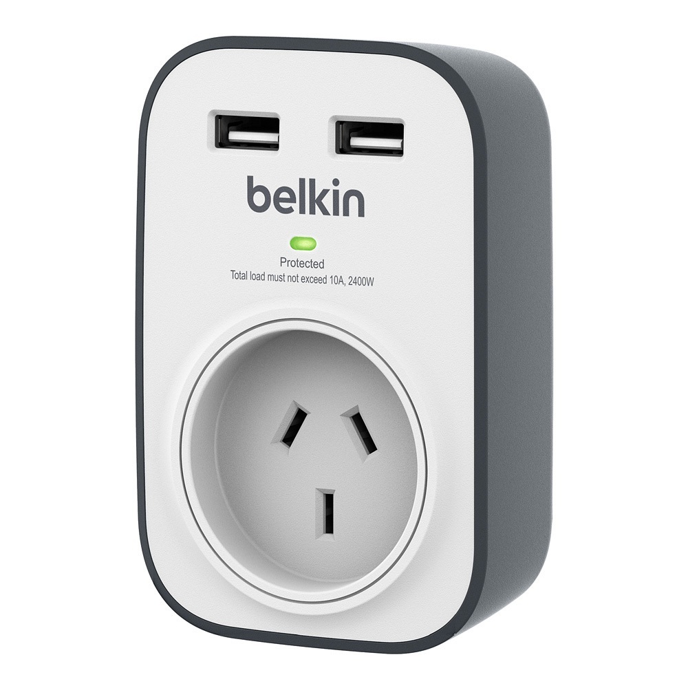 Belkin SurgeCube 1 Outlet Surge Protector with 2 x 2.4A Shared USB Charging - White - Quick charging for two USB devices, Damage-resistant
