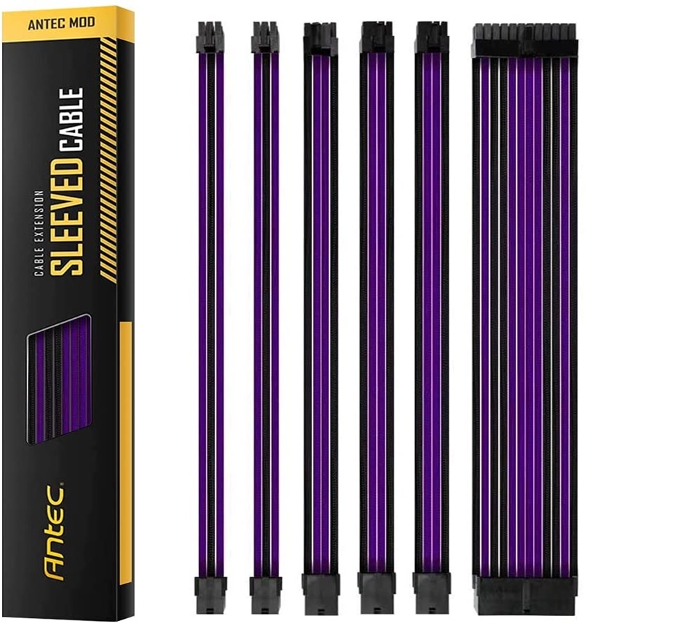 Antec PSU -  Sleeved Extension Cable Kit V2 - Purple / Black. 24PIN ATX, 4+4 EPS, 8PIN PCI-E, 6PIN PCI-E, Compatible with Standard PSU