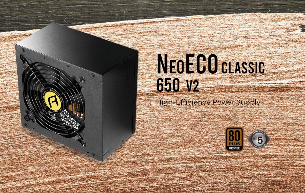 Antec NEv2 650W, 80+ Bronze, 120mm DBB Fan, Flat Cables, High Performance Japanese Capacitors, Thermal Manager, ATX PSU, 5 Years Warranty (LS