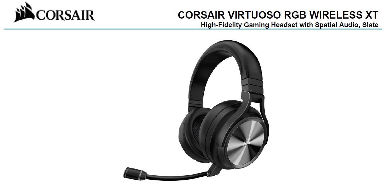 Corsair Virtuoso RGB Wilress XT Black 7.1 Audio. High Fidelity Ultra