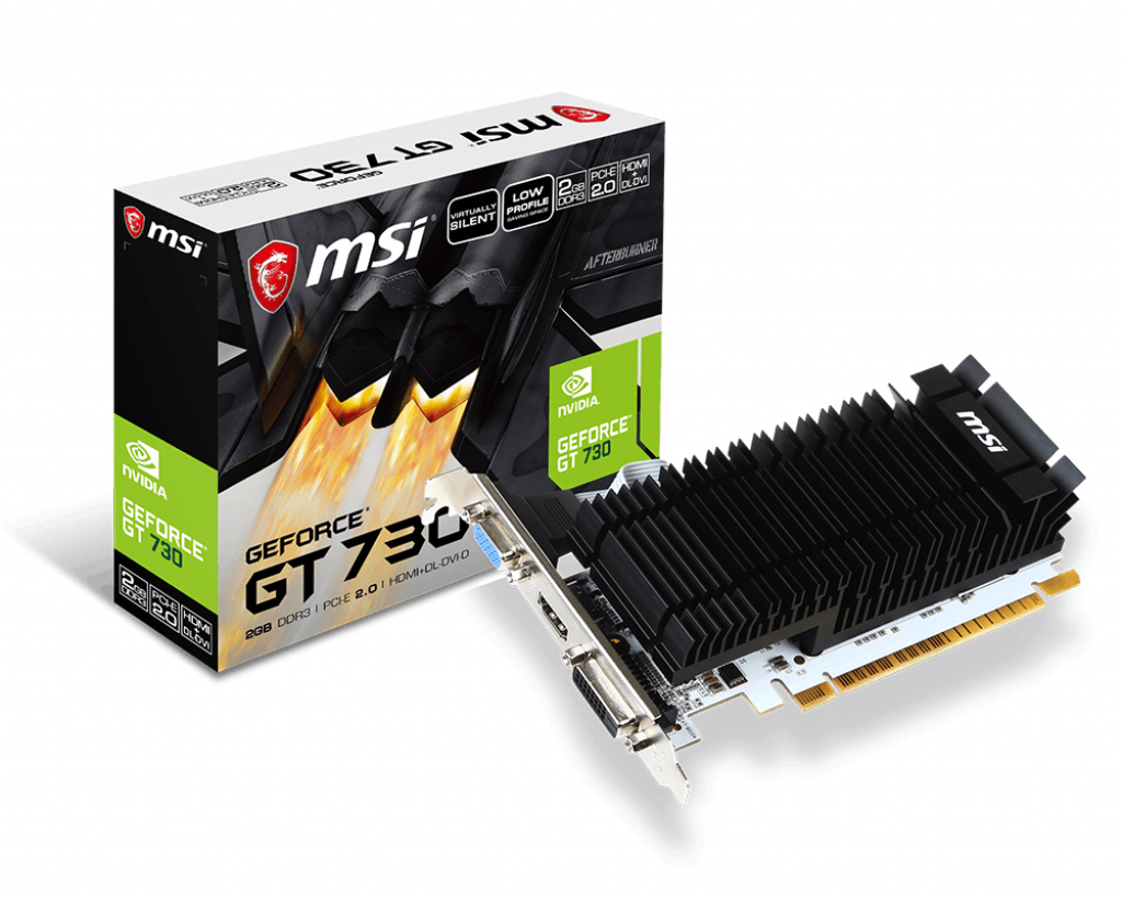 MSI nVidia Geforce N730K 2GD3H Low Profile Video Card, PCI-E 2.0, 902 MHz, DDR3, 1x DVI-D, 1x VGA, 1x HDMI 1.4a