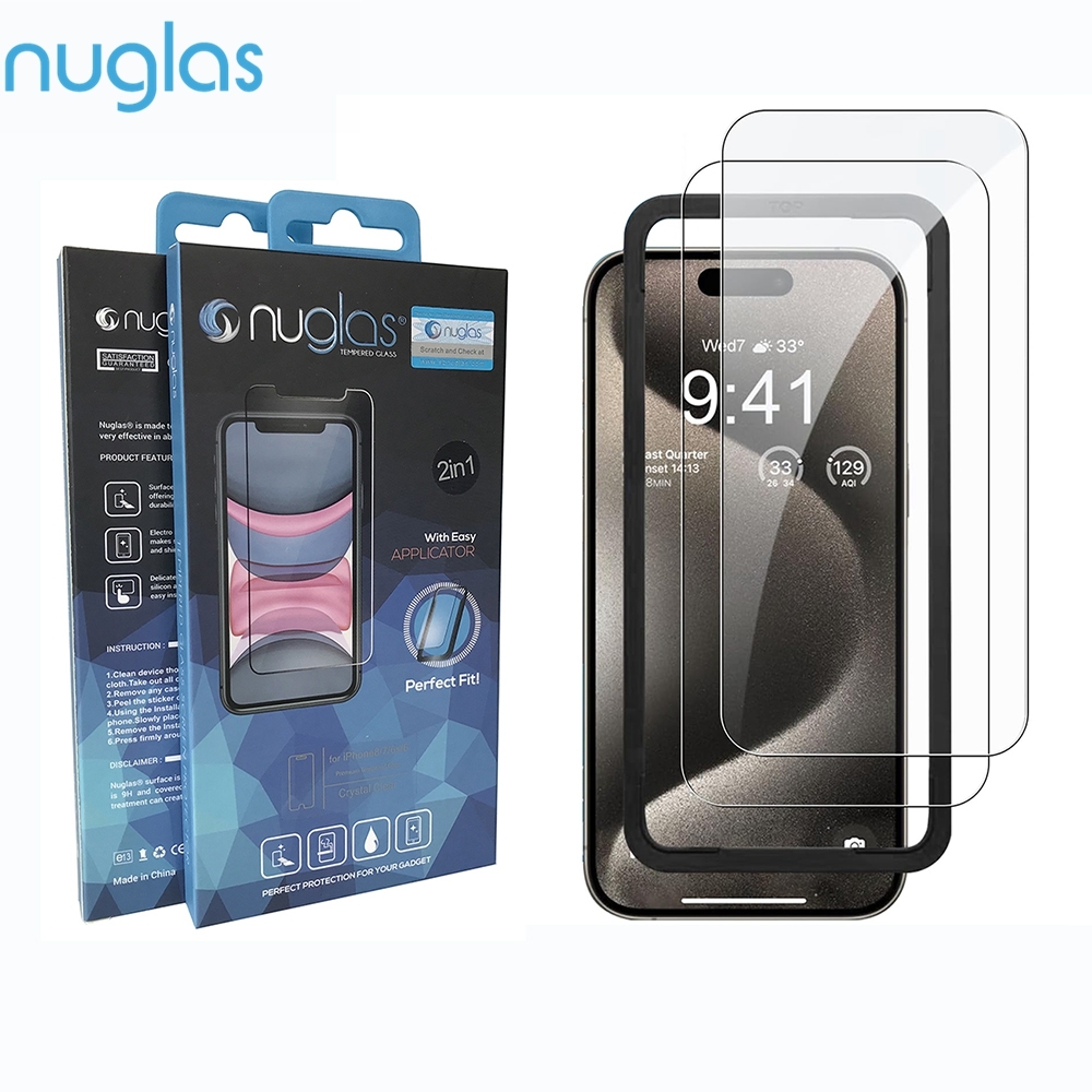 2x Screen Protectors Nuglas Tempered Glass With Applicator For iPhone 15 