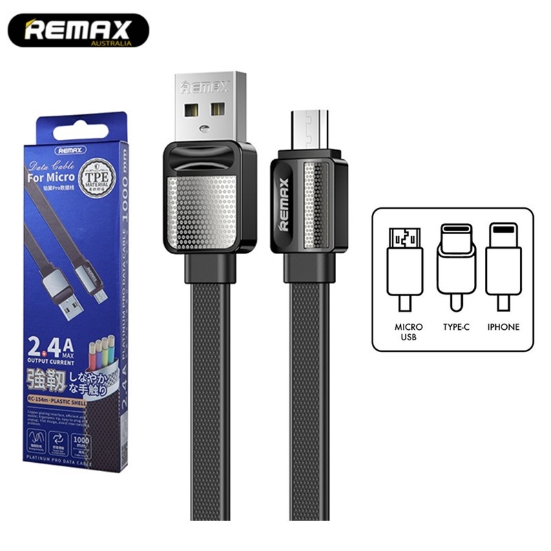 Phone Cable Remax  Platinum Pro Micro USB TPE Durable Material Thin Flat Black
