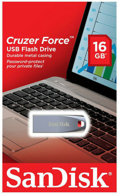 USB 2.0 Flash Drive SanDisk 16GB Memory Stick Pen PC Mac USB Cruzer Force CZ71