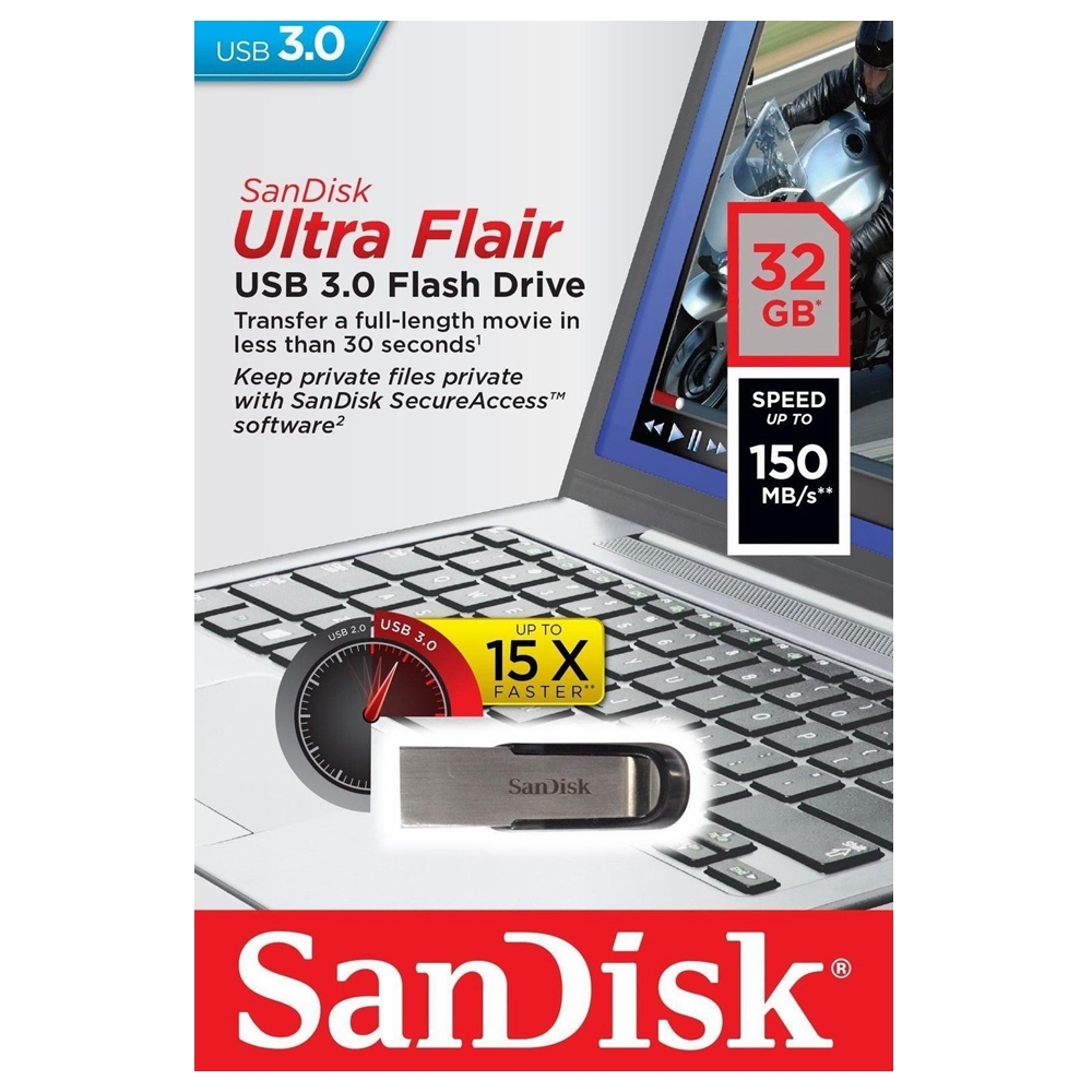 USB 3.0 SanDisk ULTRA FLAIR Flash Memory Pen Drive Stick 16GB 32GB 64GB