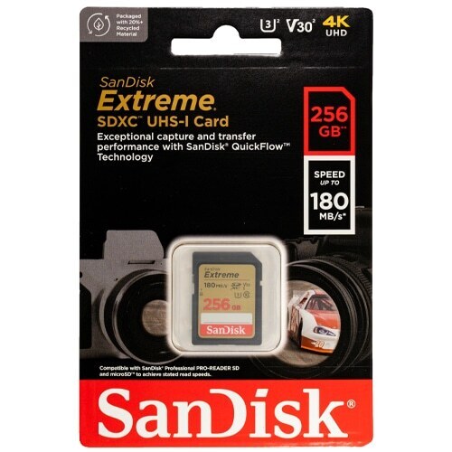 Sandisk Extreme SD Card 256GB Memory Card DSLR 4K UHD Video Camera SDSDXVV-256G