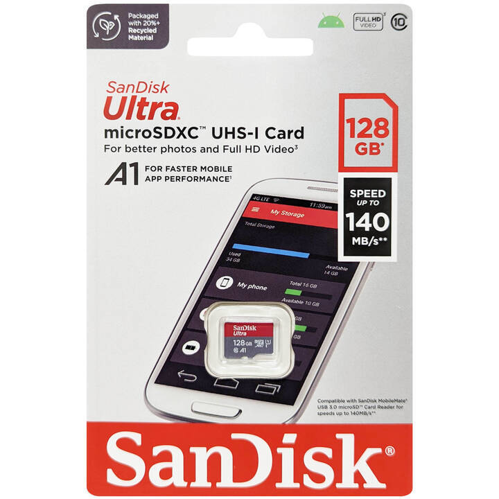 Micro SD Card SanDisk 128GB Ultra Class10 Mobile Phone Card 140MB/s SDSQUAB-128G