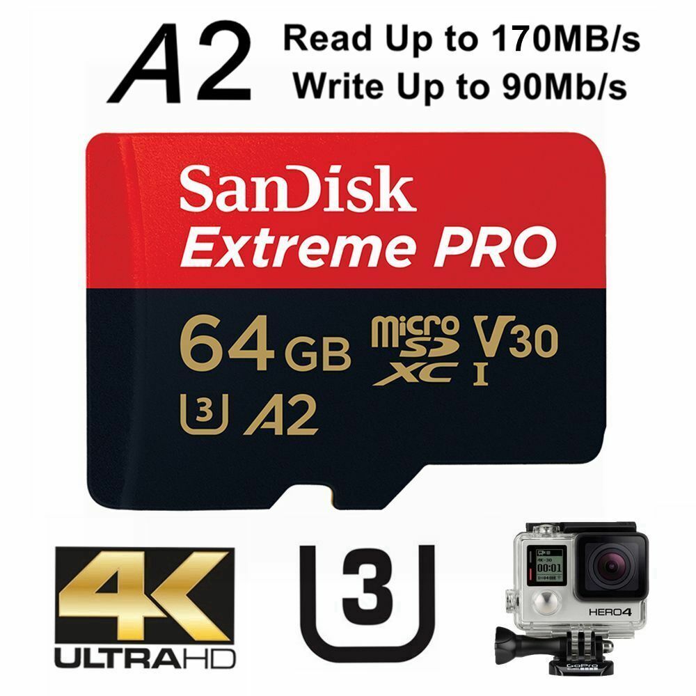 SanDisk Extreme Pro 64GB Micro SD Card SDXC UHS-I Action Camera GoPro Memory Card 4K U3 170Mb/s A2