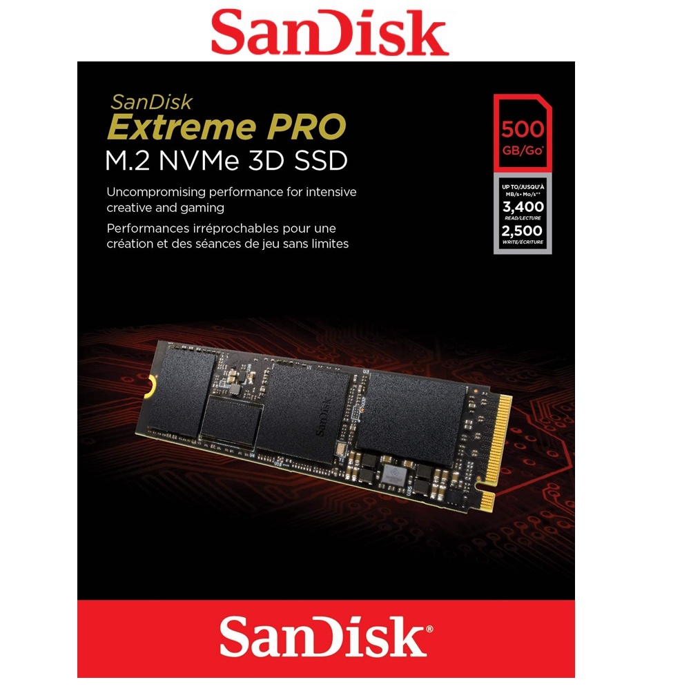 SSD M.2 500GB Sandisk Extreme PRO NVMe 3D Solid State Drive SDSSDXPM2-500G 3,400MB/s