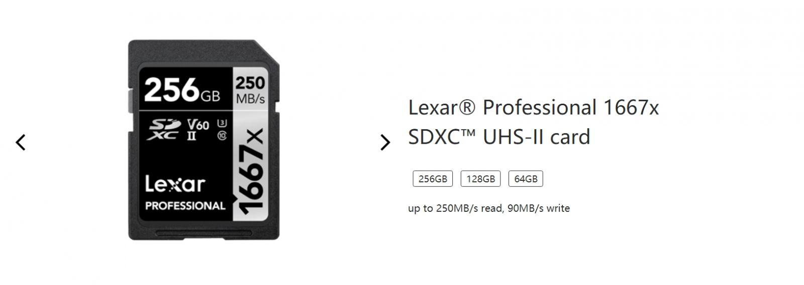 Rent a Lexar 256GB SD Pro 250MB/s UHS-II U3/V60 