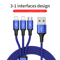 Phone Cable Baseus Rapid Series 3-in-1 Cable Micro Dual Lightning 3A 1.2M Blue