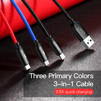 Phone Cable Baseus Three Primary Colors 3 in 1 For Iphone Micro USB Type C 