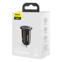 Universal Car Charger Baseus Grain Pro Mini Dual USB Cigarette Lighter Black