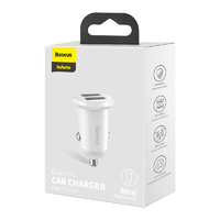 Universal Car Charger Baseus Grain Pro Mini Dual USB Cigarette Lighter White 