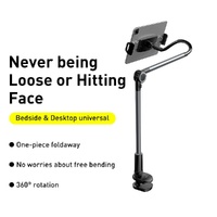 Mobile Phone Flexible 360 Clip Mount Stand Holder Baseus Bed Bracket Clamp Dark Grey