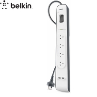 Belkin 4-Outlet Surge Protection Strip with 2,4 Amp USB Charging, White/Grey (BSV401au2M)