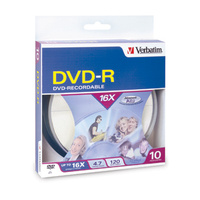 Verbatim DVD Recordable Media - DVD-R - 16x - 4.70 GB - 10 - 120mm - 2 Hour Maximum Recording Time