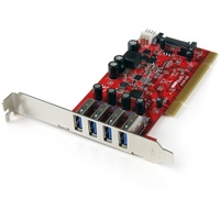 StarTech.com USB Adapter - PCI - Plug-in Card - Red - TAA Compliant - 4-Port USB 3.0 PCI/PCI-X Card (USB 3.1 Gen 1/USB 3.2 Gen 1
