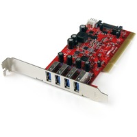 StarTech.com USB Adapter - PCI - Plug-in Card - Red - TAA Compliant - 4-Port USB 3.0 PCI/PCI-X Card (USB 3.1 Gen 1/USB 3.2 Gen 1x1) - Achieve speeds
