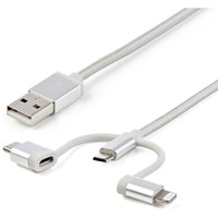 StarTech.com 1m USB Multi Charging Cable - Braided - Apple MFi Certified - USB 2.0 - Charge 1x device at a time - For USB-C or Lightning devices the