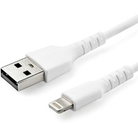 StarTech.com 3 foot/1m Durable White USB-A to Lightning Cable, Rugged Heavy Duty Charging/Sync Cable for Apple iPhone/iPad MFi Certified - First End: