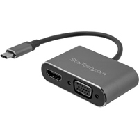 StarTech.com USB C to VGA and HDMI Adapter - Aluminum - USB-C Multiport Adapter - 6 in / 15.24 cm Built-In Cable - USB C multiport adapter supports C