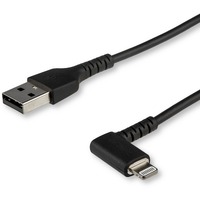 StarTech.com 1m USB A to Lightning Cable iPhone iPad Durable Right Angled 90 Degree Black Charger Cord w/Aramid Fiber Apple MFI